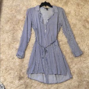 Navy blue and white pin stripe dress